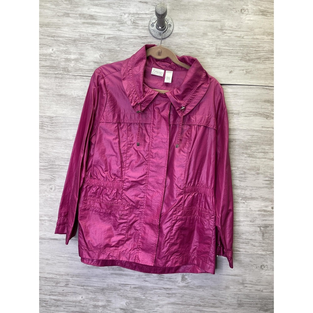 Zenergy By Chicos Womens Pink Windbreaker Taffeta Jacket Size 2 Relaxed Fit